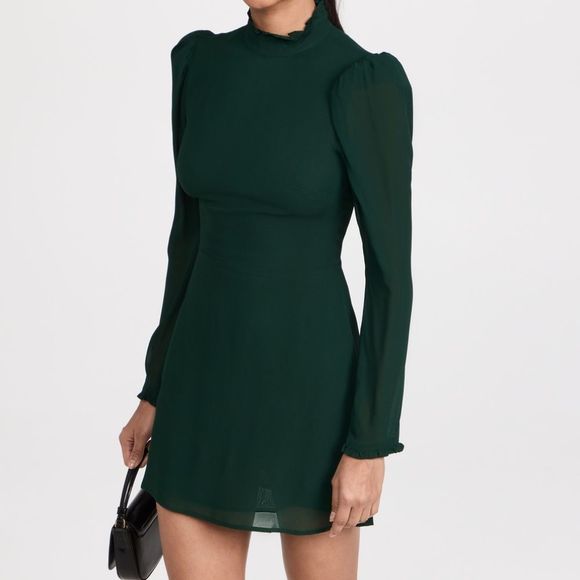 NWT Reformation Women's Green Lewis Ruffled Georgette Mini Dress - size 4 - Picture 3 of 12